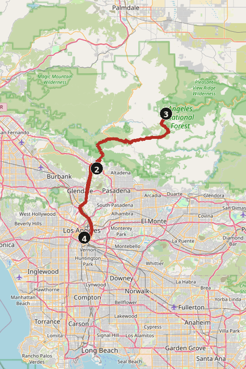 Map of Angeles Crest to Newcomb's Ranch