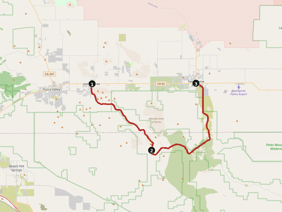 Map of Joshua Tree to Twentynine Palms