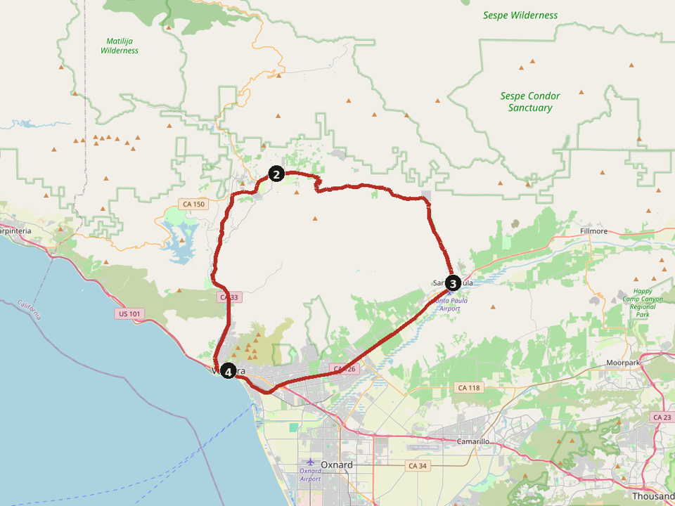 Map of Ojai and Dennison Grade