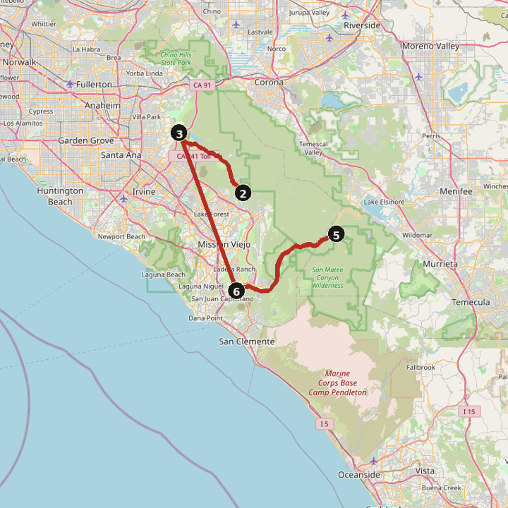 Map of Ortega Highway and Cook's Corner